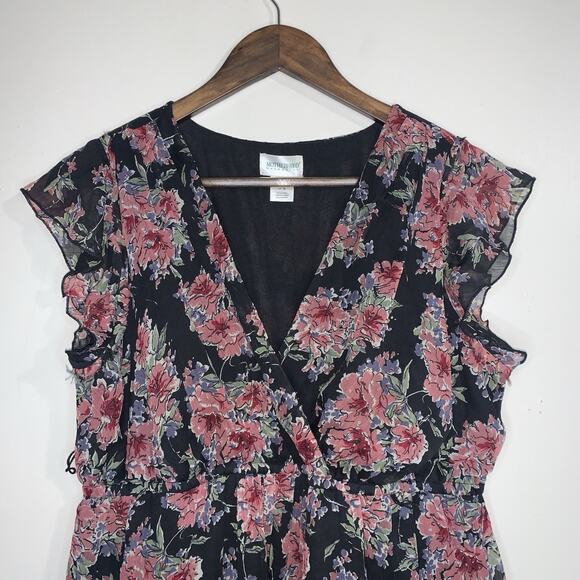 Motherhood Black Red Floral Maxi Dress Stretch Size L Baby Shower Nursing Dress - Picture 2 of 10